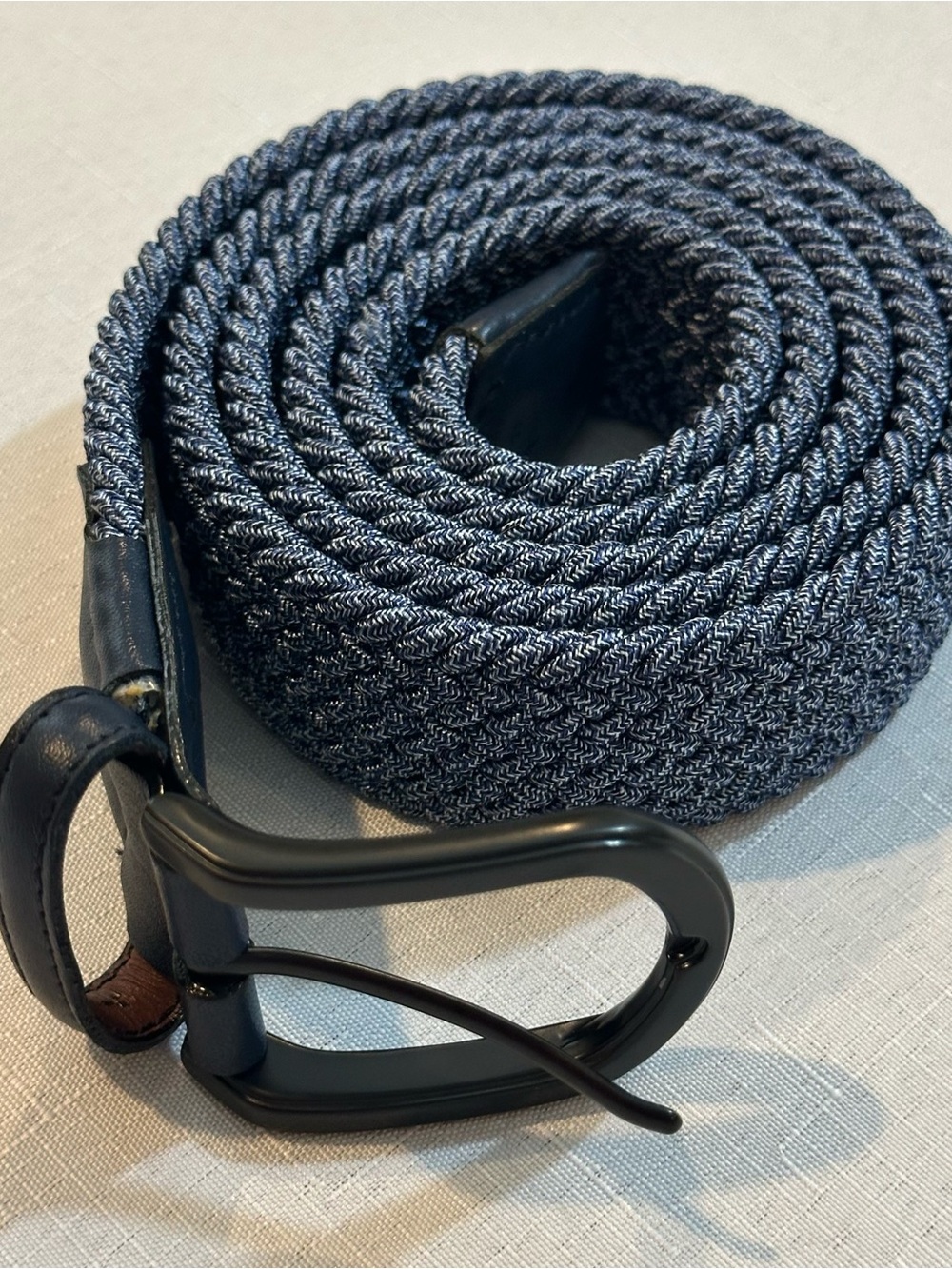 Torino Leather Blue Gray Herringbone Stretch Woven Belt Size 42
